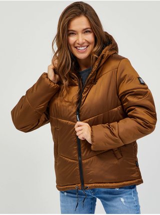 Hnedá dámska prešívaná zimná bunda s kapucňou SAM 73 Gede
