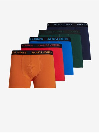 Sada pěti pánských boxerek v oranžové, červené, modré, zelené a tmavě modré barvě Jack & Jones Brando