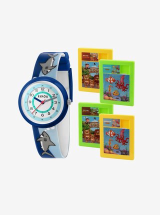 Šedo-modré dětské hodinky s motivem žraloků Kikou