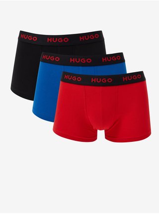 Sada tří pánských boxerek v černé, modré a červené barvě HUGO BOSS