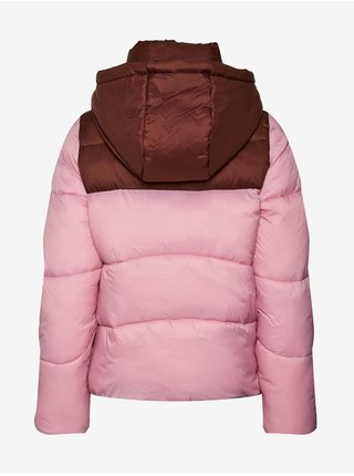 Hnědo-růžová prošívaná zimní bunda s kapucí Noisy May Ales