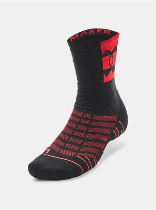 Červeno-černé pánské ponožky Under Armour UA Playmaker Mid-Crew