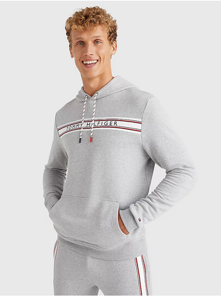 Světle šedá pánská mikina s kapucí Tommy Hilfiger