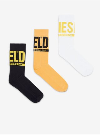 Sada tří párů ponožek v bílé, žluté a černé barvě Diesel