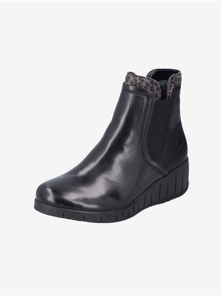 Černé dámské kotníkové kožené boty na klínku Rieker