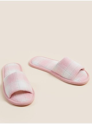 Šedo-růžové dámské kostkované pantofle Marks & Spencer 