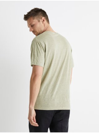 Zelené lněné tričko s kapsičkou Celio Belino 