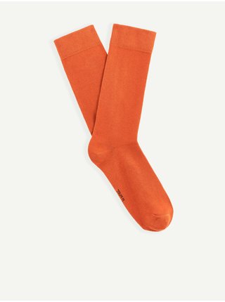 Oranžové vysoké ponožky z bavlny Supima® Celio Milof 