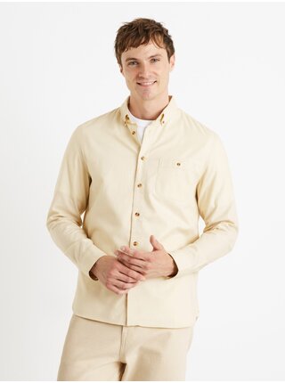 Béžová košile twill regular Celio Carobone 