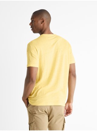 Žluté lněné tričko s krátkým rukávem Celio