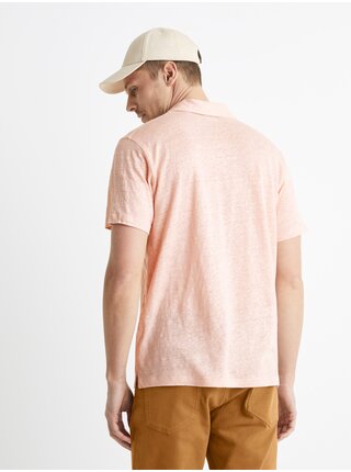 Růžové lněné polo tričko Celio Bepolin