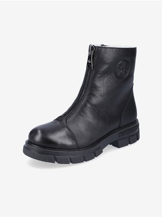 Černé dámské zateplené kotníkové kožené boty na podpatku Rieker