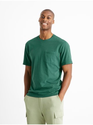 Zelené tričko s kapsičkou Celio Cesolace 