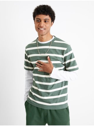 Zelené pruhované tričko s krátkým rukávem Celio Beboxar 
