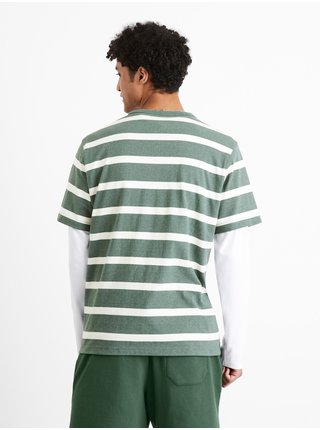 Zelené pruhované tričko s krátkým rukávem Celio Beboxar 