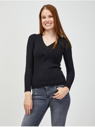 Čierny dámsky rebrovaný sveter Guess Ines