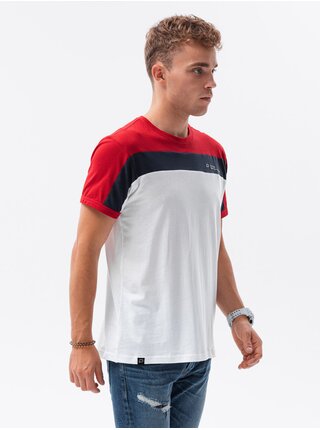 Červeno-bílé pánské tričko Ombre Clothing