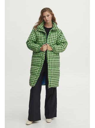 Černo-zelený dámský kostkovaný zimní kabát ICHI