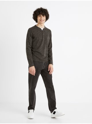 Tmavě šedý pánský žíhaný svetr s knoflíky Celio Cechilll