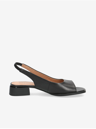 Čierne dámske kožené sandáliky na nízkom podpätku Caprice