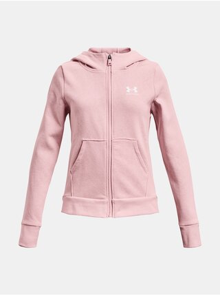 Svetloružová dievčenská športová mikina na zips s kapucňou Under Armour Rival Fleece LU FZ