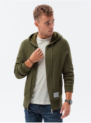 Tmavě zelený pánský svetr na zip Ombre Clothing