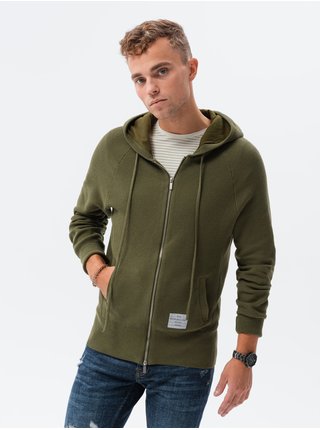 Tmavě zelený pánský svetr na zip Ombre Clothing