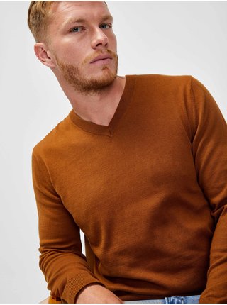 Hnědý pánský bavlněný svetr s véčkovým výstřihem GAP