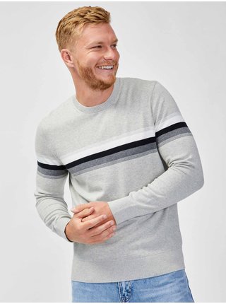 Šedý pánský bavlněný svetr s pruhy GAP