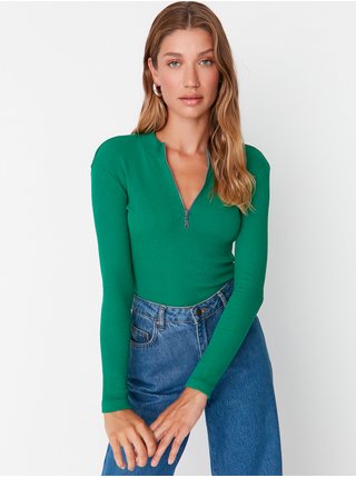 Tričká s dlhým rukávom pre ženy Trendyol - zelená