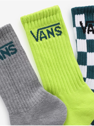 Sada tří párů dětských ponožek v šedé, neonově zelené a tmavě zelené  barvě VANS