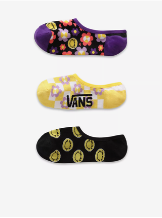 Sada troch párov dámskych vzorovaných ponožiek v čiernej, žltej a fialovej farbe VANS