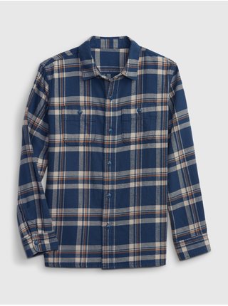Modrá chlapčenská kockovaná flanelová košeľa GAP organic