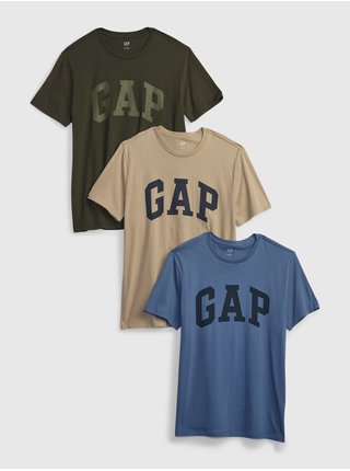 Sada tři pánských triček v modré, béžové a khaki barvě GAP