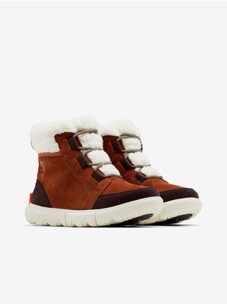 Hnědé dámské kotníkové semišové zimní boty s umělým kožíškem SOREL Explorer II Carnival Cozy