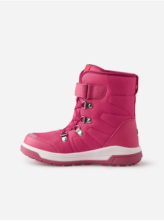 Růžové holčičí zimní kotníkové boty s koženými detaily Reima Quicker Azalea 