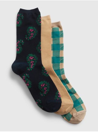 Sada tří párů dámských vzorovaných ponožek v béžové a zelené barvě GAP 