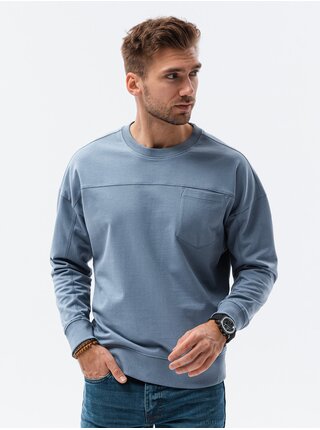 Modrá pánská mikina bez kapuce Ombre Clothing