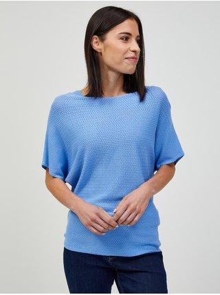 Modrý lehký vzorovaný svetr s krátkým rukávem ORSAY