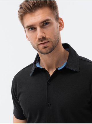 Černé pánské celopropínací polo tričko Ombre Clothing