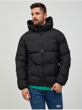 Černá prošívaná zimní bunda s kapucí Jack & Jones Seamless