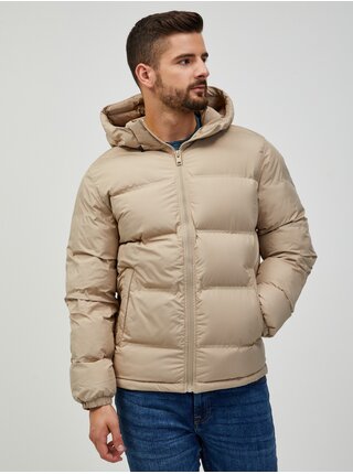 Béžová prošívaná zimní bunda s kapucí Jack & Jones Seamless