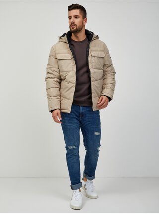 Béžová zimní bunda s kapucí Jack & Jones Brady