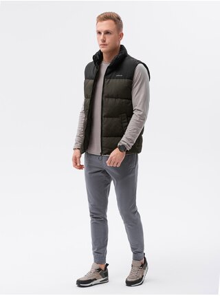 Černo-khaki pánská prošívaná vesta Ombre Clothing