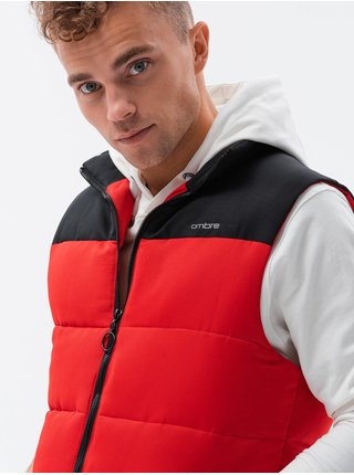 Černo-červená pánská prošívaná vesta Ombre Clothing