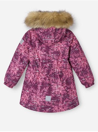 Ružová vzorovaná dievčenská nepremokavá zimná bunda Reima Silda