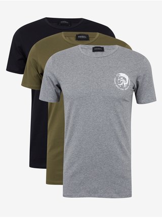Sada tří pánských triček v šedé, černé a khaki barvě Diesel