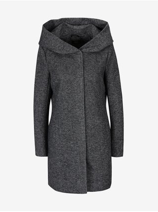 Tmavosivý melírovaný tenký kabát s kapucňou ONLY Sedona