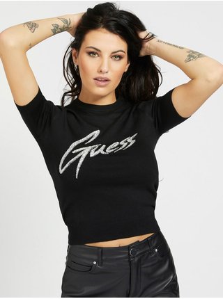 Černé dámské svetrové tričko s nápisem Guess