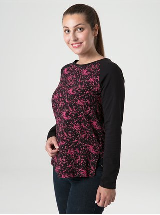 ABESSA dámské triko černá celopotisk | růžová LOAP